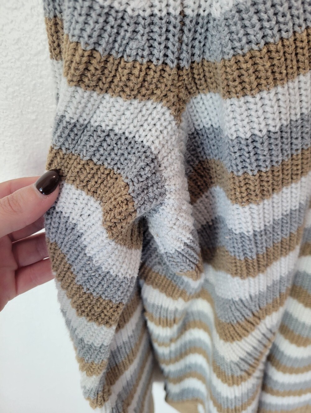 Lane Bryant Womens 22/24 Striped Crewneck Sweater Gray Tan White Loose Fit - Picture 3 of 5